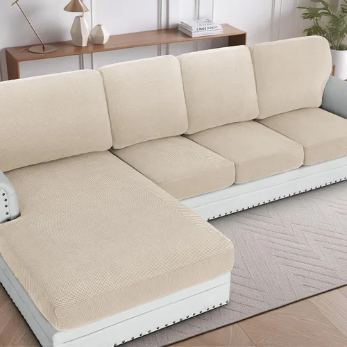 Miniatura 36 de H.VERSAILTEX Fundas para sofá seccional, 4 piezas, fundas de cojín de asiento de sofá en forma de L, fundas de cojín separadas para chaise longue