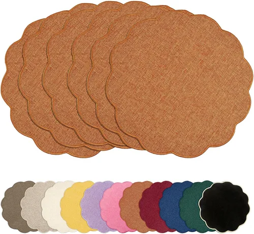 Miniatura 28 de AHHFSMEI Juego de 4 manteles individuales redondos de lino sintético, alfombrillas de mesa impermeables, resistentes al calor, antideslizantes y a
