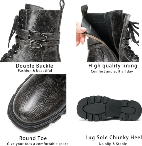 Miniatura 6 de Botas de combate para mujer, botas rave para mujer, botas de motocicleta de moda, con hebilla, góticas, tacón grueso