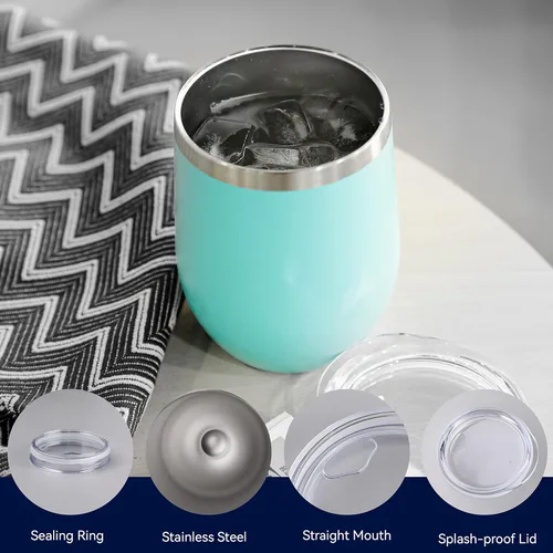 Miniatura 3 de DOMICARE - Juego de 8 vasos de vino de 12 onzas con tapa, hechos de acero inoxidable con aislamiento al vacío de doble pared, color celeste Azul