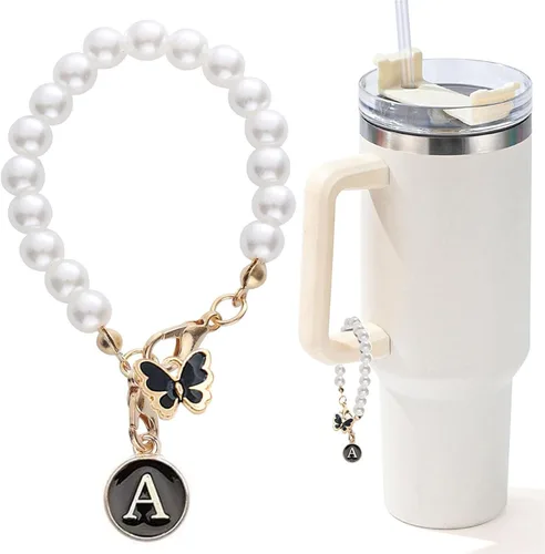 Encanto de letra para Copa Stanley, accesorios de cadena de perlas, encantos de iniciales de Copa Stanley para asa, decoración de botella de agua,