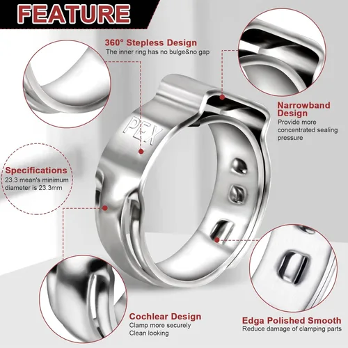 Miniatura 5 de Hydencam - Paquete de 60 abrazaderas de cincha PEX de 1/2 pulgada, anillos de crimpado de acero inoxidable 304 de alta calidad, anillos de sujeción