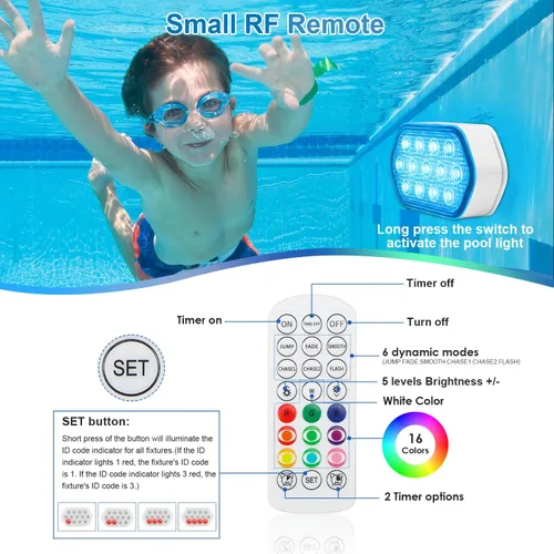 Miniatura 6 de QOLNBY - Luces para piscina, luces LED sumergibles recargables con control remoto, luces subacuáticas impermeables recargables IP68, luces