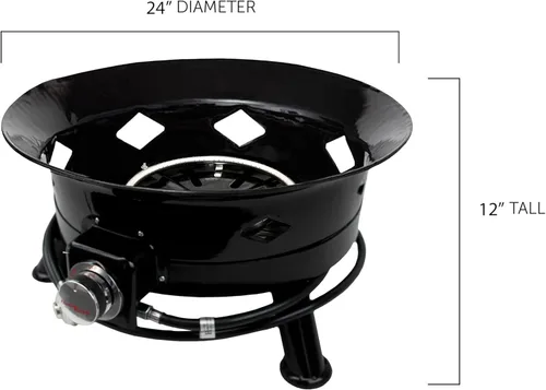 Miniatura 7 de Flame King Cuenco portátil para fogata de propano sin humo, 24 pulgadas, 58 K BTU con escala de agarre de propano, autoencendedor, cubierta