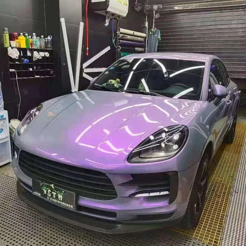 Miniatura 7 de XhuangTech Rollo de vinilo adhesivo camaleón de color gris a morado, para carrocería, rollo de burbujas de aire para bricolaje