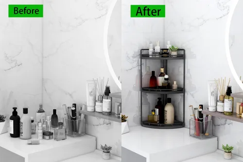 Miniatura 7 de Dorhors Organizador de baño esquinero de 3 niveles para almacenamiento, bandeja de tocador, organizador de encimera de madera para cocina, baño