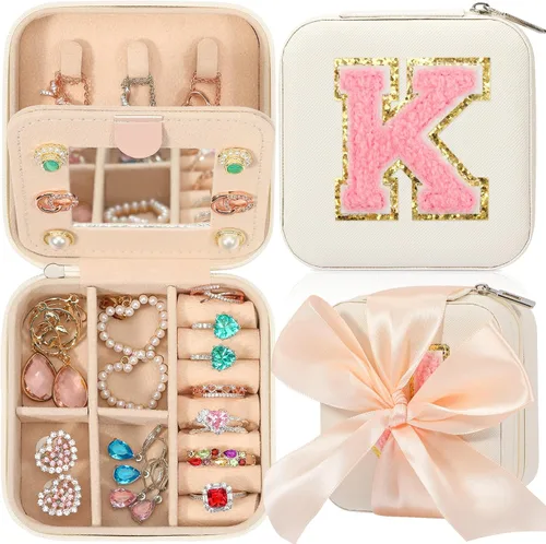 Joyero de viaje, joyero de viaje blanco, organizador de joyas de viaje, regalos de viaje para mujeres y niñas, caja organizadora de joyas, regalos