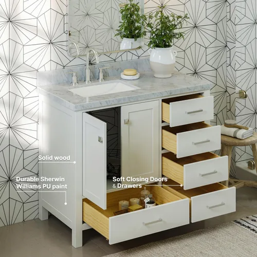Miniatura 4 de ARIEL Cambridge - Mueble de baño con lavabo de 42 pulgadas, madera maciza, encimera de mármol italiano de Carrara de 1.5 pulgadas, fregadero Blanco