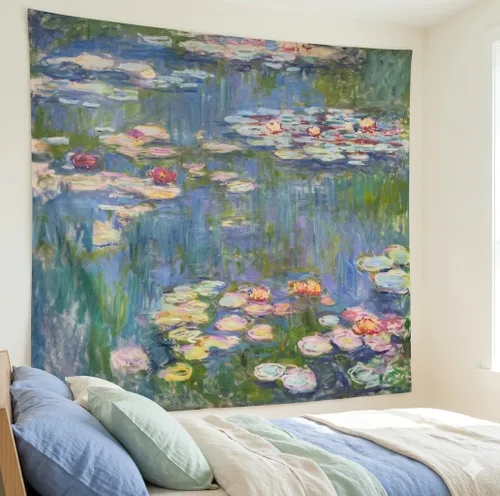 Miniatura 4 de Avinyl Monet - Tapiz de pared de lirio de agua, póster artístico de plantas florales verdes para dormitorio, niñas, niños, pequeño estanque