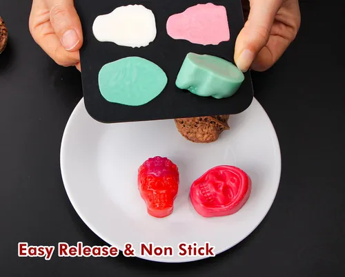 Miniatura 3 de Webake Molde de calavera para chocolate con 5 formas diferentes, molde de esqueleto de silicona para Halloween, chocolate, dulces, gelatina, hielo