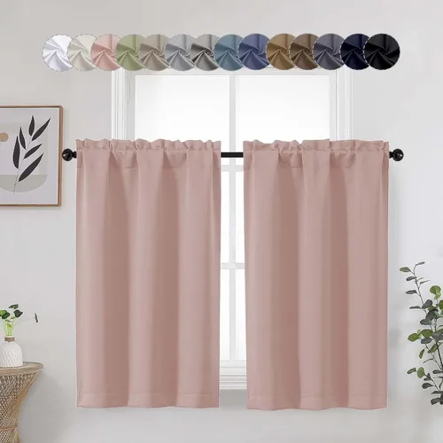 Miniatura 62 de Aqua Cafe - Juego de 2 paneles de cortinas opacas de 24 pulgadas de largo, con aislamiento térmico suave y sólido, para ventanas de baño, sótano