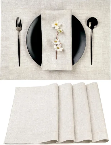 Miniatura 8 de Classic Linen™ by D'Moksha - Juego de 4 manteles individuales naturales, 14 x 19 pulgadas, lino 100% puro, lavables a máquina, verano