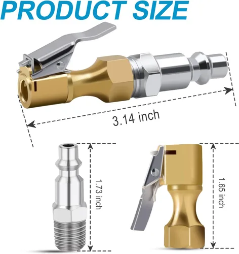 Miniatura 6 de Portabrocas de aire, paquete de 3, portabrocas resistente para neumáticos con flujo cerrado de 1/4" FNPT para accesorios de inflador de neumáticos