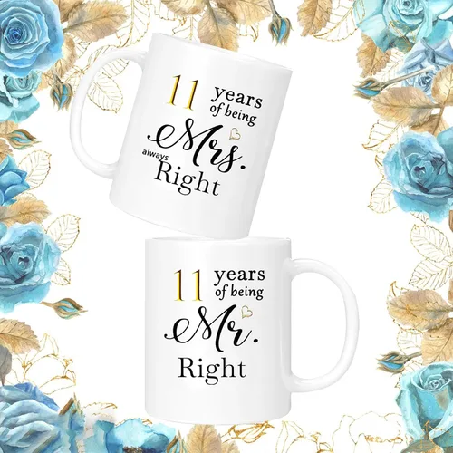 Miniatura 3 de Juego de 2 Tazas de Café del 11º Aniversario, Regalos de Boda del 11º Año Decoraciones de Aniversario para Parejas Padres Hombres Mujeres Marido
