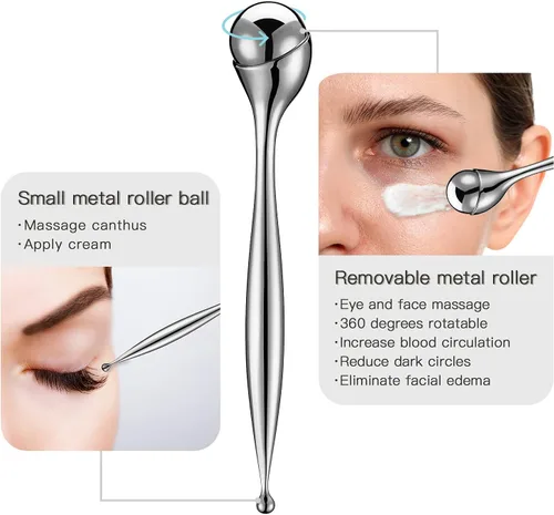 Miniatura 2 de LISAPACK Varita de rodillo de crema de ojos de metal, masaje facial, masajeador facial para aplicador, reduce la hinchazón Plateado