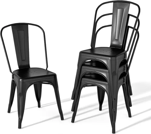 Juego de 4 sillas de metal para patio, sillas para exteriores, sillas de metal para cocina, cocina, altura de restaurante, barra lateral apilable
