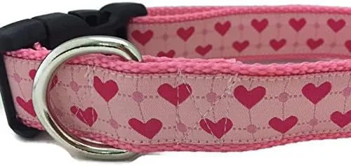 Miniatura 2 de Collar de perro con corazones a cuadros rosados – Collar de nailon ajustable hecho a mano para perros medianos – Impresión del día de San Valentín