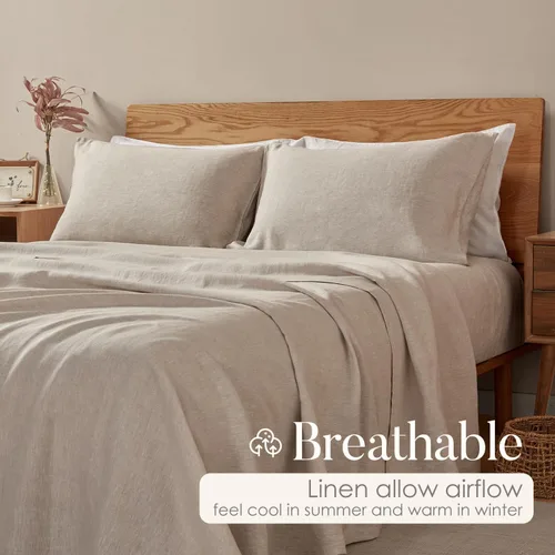 Miniatura 3 de DAPU - Fundas de almohada de lino puro (1 par), tejido de lino natural francés 100% (Queen, blanco)