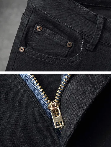 Miniatura 4 de GINZOUS pantalones vaqueros elásticos negros bordados con flores rojas para hombre