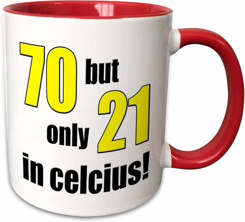 Miniatura 8 de 3dRose 70 but only 21 in Celsius. Yellow. 11oz Two-Tone Black Mug