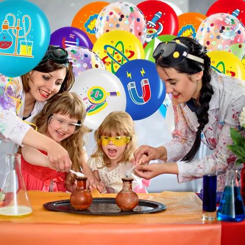 Miniatura 6 de Capoda 60 globos de ciencia para fiestas, globos de látex científicos, decoración de cumpleaños con temática científica para el aula, suministros