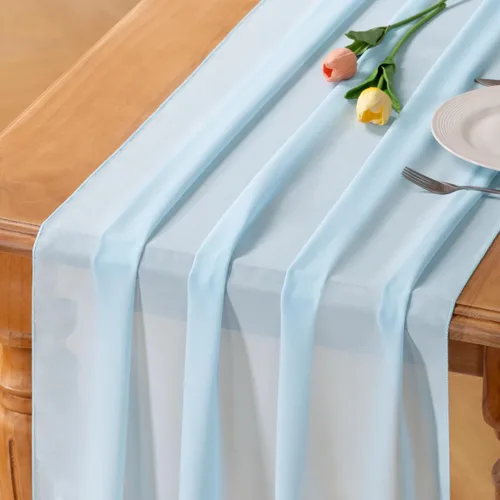 Miniatura 12 de Socomi Camino de mesa de gasa beige para verano, bohemio, rústico, de 10 pies, 29 x 120 pulgadas, decoración de camino de mesa de boda, decoración