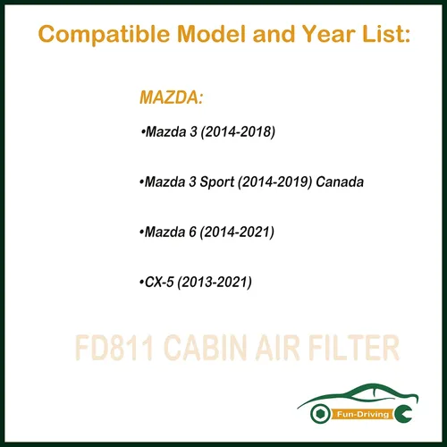 Miniatura 2 de Filtro de aire de cabina FD811 para Mazda 3,6, CX-5, reemplazo para CF11811, KD45-61-J6X