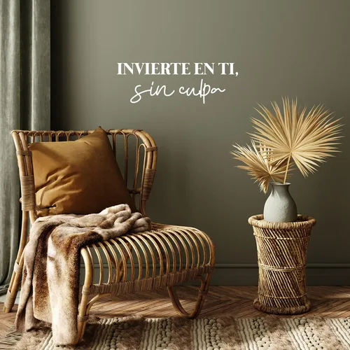 Calcomanía de vinilo para pared, Invierte En Ti, Sin Culpa/Invest in You, Without Guilt - 8.5 x 25 pulgadas - Adhesivo positivo de moda con cita