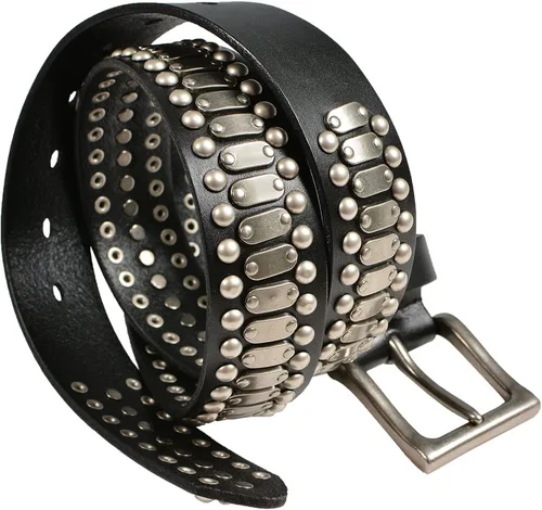 FIORETTO - Cinturones de piel de vacuno italianos con tachuelas para hombre con hebilla para hombre color negro