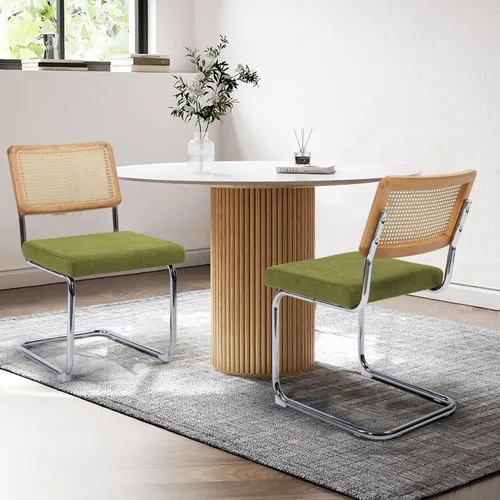Miniatura 8 de KROFEM Juego de 2 sillas de comedor, sillas modernas de ratán para la cocina, diseño moderno de mediados de siglo, estructura de cromo pulido, Negro