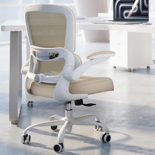 TRALT Silla de Oficina Ergonómica para Escritorio, Sillas de Escritorio de Oficina de Malla para el Hogar con Capacidad de 330 LBS con Ruedas, Beige