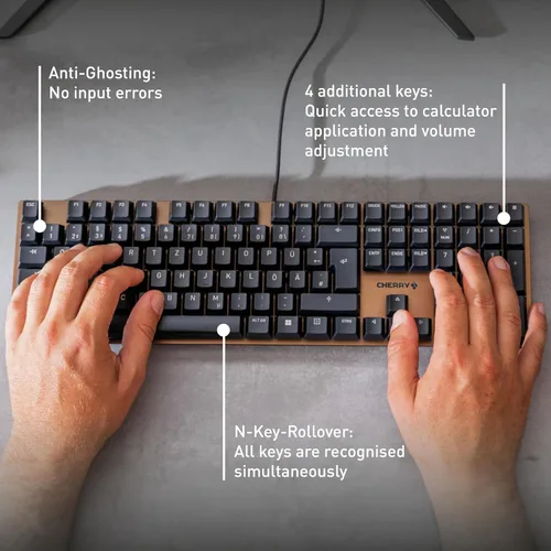 Miniatura 5 de Cherry KC 200 MX, teclado mecánico de oficina con cable, diseño moderno con elegante superficie de aluminio, conexión USB-A, interruptores marrones