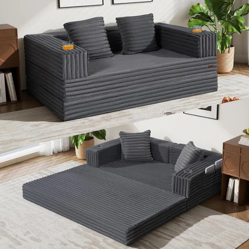 COMAX Sofá cama futón, sofá cama convertible 4 en 1, sofás deshuesados para sala de estar, sofá biplaza plegable pequeño plegable que ahorra Gris