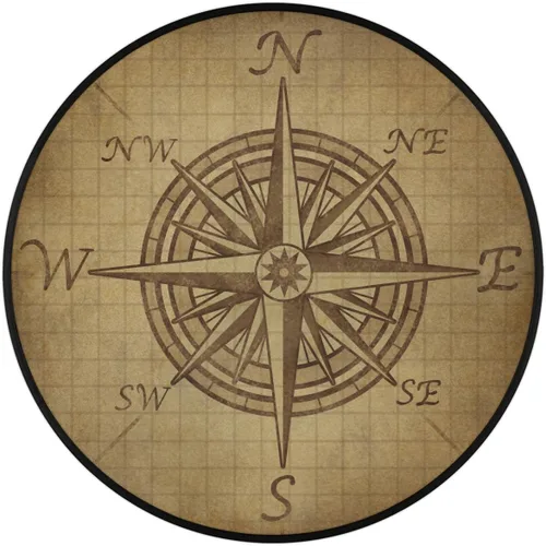 Miniatura 3 de Compass Rose - Alfombra redonda retro con patrón vintage, antideslizante, para dormitorio, sala de estar, estudio al aire libre, alfombra de juego