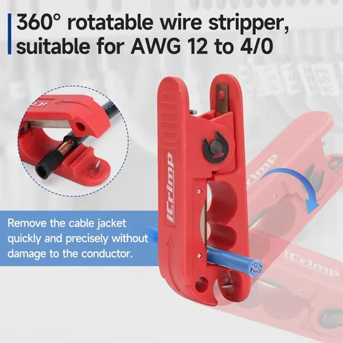 Miniatura 6 de iCrimp Pelacables redondo para AWG 12 a 4/0, pelacables ajustables, herramienta de pelado de cables con 2 cuchillas de repuesto