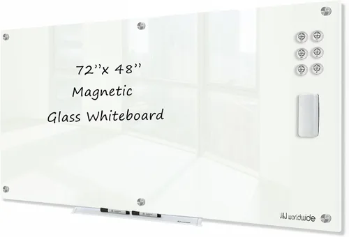 Miniatura 27 de J&J worldwide Pizarra blanca de vidrio magnético negro de 35 x 23 pulgadas, sin marco, de vidrio templado, borrado en seco, para montaje en pared
