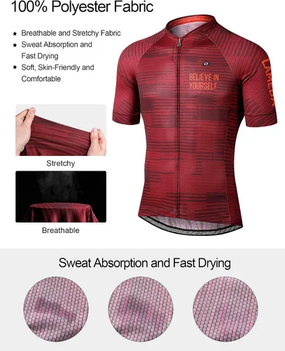 Miniatura 4 de LAMEDA Maillot de ciclismo de manga corta para hombres transpirable mo-Wicking Mountain Bike camisa con cremallera completa con bolsillos