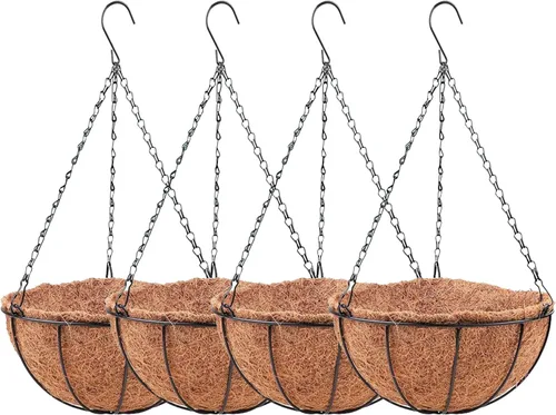 LaLaGreen - Cestas colgantes para plantas al aire libre (paquete de 4, 8 pulgadas) macetas colgantes al aire libre con forro de coco, pequeñas