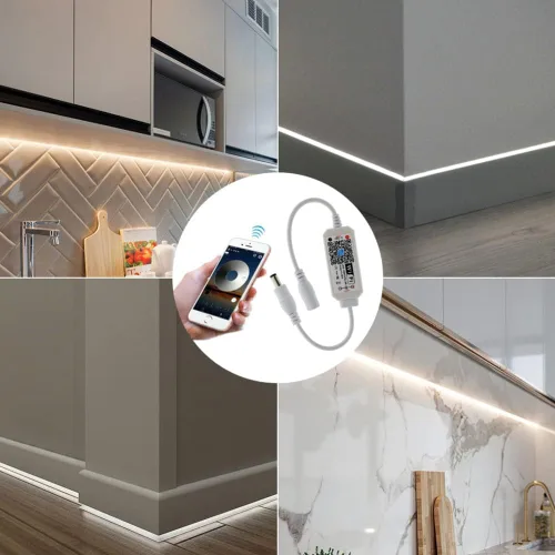 Miniatura 2 de Tira de luces LED de un solo color, controlador WiFi, compatible con Android iOS para tiras de luz LED 5050 3528, CC 5V-28V 96W, control de voz