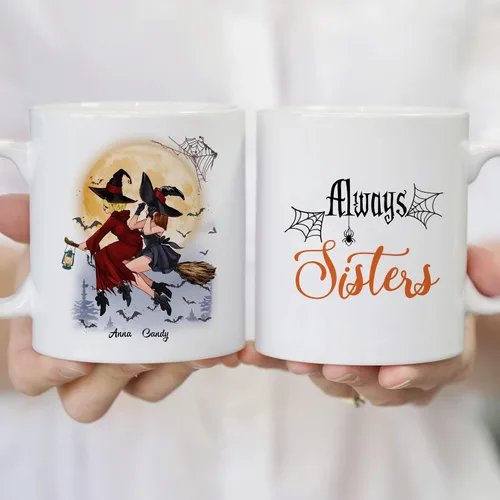 Miniatura 4 de Gossby Taza de café personalizada con texto en inglés "Always Sister", regalo personalizado para hermana con diseño, nombre, taza de Halloween