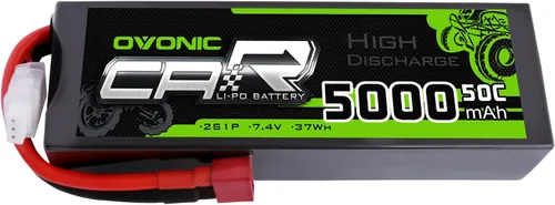 OVONIC Batería Lipo de 7.4V 5000mAh 50C 2S Lipo Batería HardCase con Dean Estilo T Plug para RC Car Bigfoot Arrma Axial Losi Slash Buggy y Monster