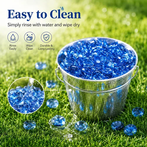 Miniatura 8 de GRISUN Vidrio para hoguera con brillo azul océano Pacífico de 1/2 pulgada, rocas de vidrio redondas de 10 libras para chimenea natural o propano