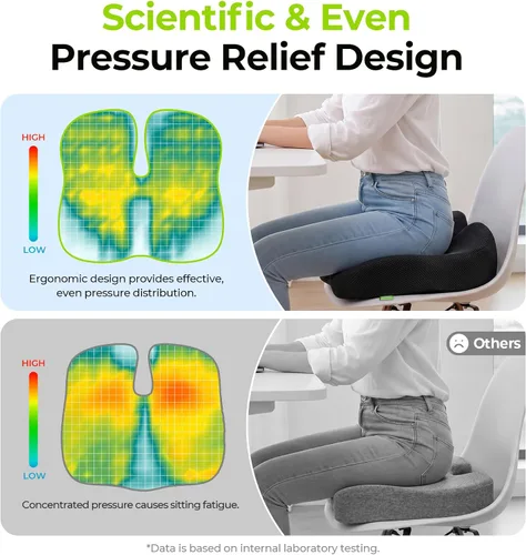 Miniatura 5 de AUVON Cojín de asiento de gel para sillas de oficina, cojines ergonómicos de espuma viscoelástica para apoyo de larga duración y ciática, espalda
