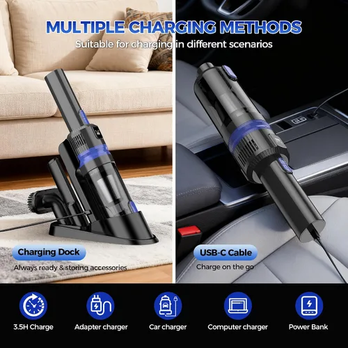 Miniatura 5 de Aspiradora de Mano Inalámbrica Recargable de 2 Velocidades Aspiradora Inalámbrica Portátil 3 en 1 con Estación de Carga, para Coche, Hogar