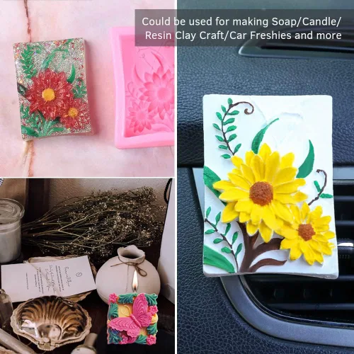 Miniatura 5 de Paquete de 2 moldes de jabón de flores de mariposa para hacer jabón, molde de silicona floral 3D para jabones hechos a mano, bombas de baño, barras