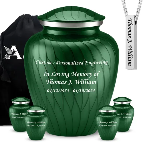 Miniatura 11 de Juego de 6 urnas funerarias decorativas negras y doradas personalizadas/grabadas para cenizas humanas, hombres y mujeres, con 1 urna grande