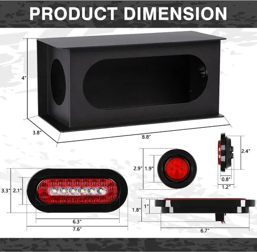 Miniatura 2 de RONSTA Kit de 2 cajas de acero para luces de remolque con luces traseras LED ovaladas rojas/blancas de 6 pulgadas y luces laterales redondas rojas