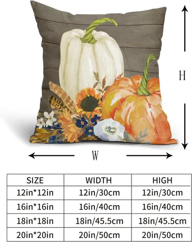 Miniatura 3 de Kawani Fundas de almohada decorativas blancas y naranjas de calabaza de otoño de 18x18 pulgadas con hojas de girasol y madera, juego de 2, cojines