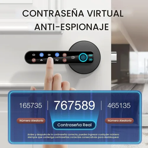Miniatura 4 de Cerradura de puerta de huellas dactilares: perilla de puerta inteligente, cerradura de puerta biométrica, con teclado de código de acceso, manija
