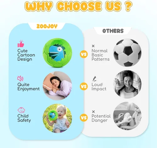 Miniatura 3 de ZOOJOY Balón de fútbol interior para niños pequeños de 1 a 3 años, pelota de fútbol silenciosa para bebé, felpa suave inflable con bomba, juguetes